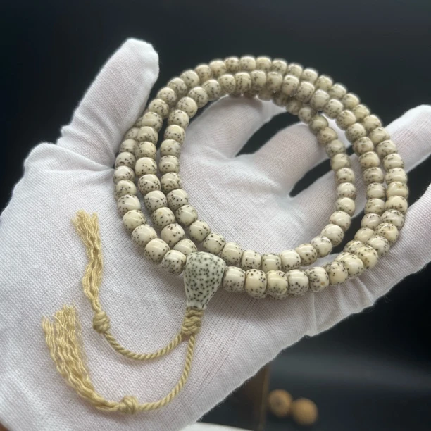 原生态留白6x7海南石玉料120颗配三通抛光男女款佛珠链