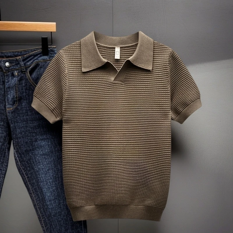 设计感潮牌polo衫男翻领V领短袖T恤修身高级感帅气保罗半袖针织衫
