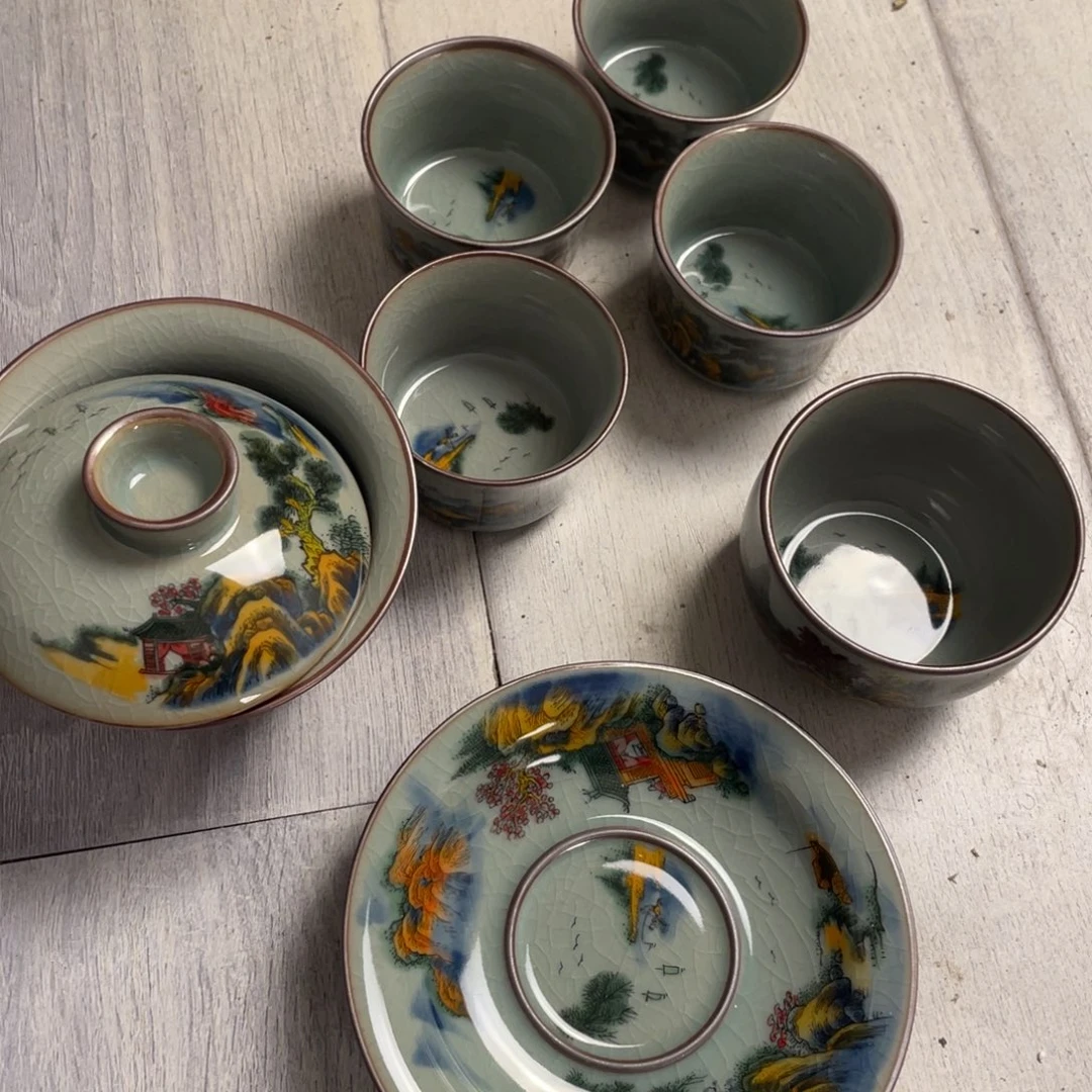 杯釉下五彩六件套