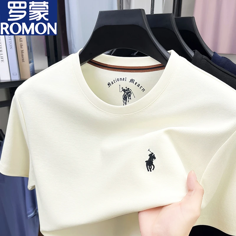罗蒙短袖男t恤夏季刺绣小马胸标圆领半袖汗衫T恤男款服装专卖小衫