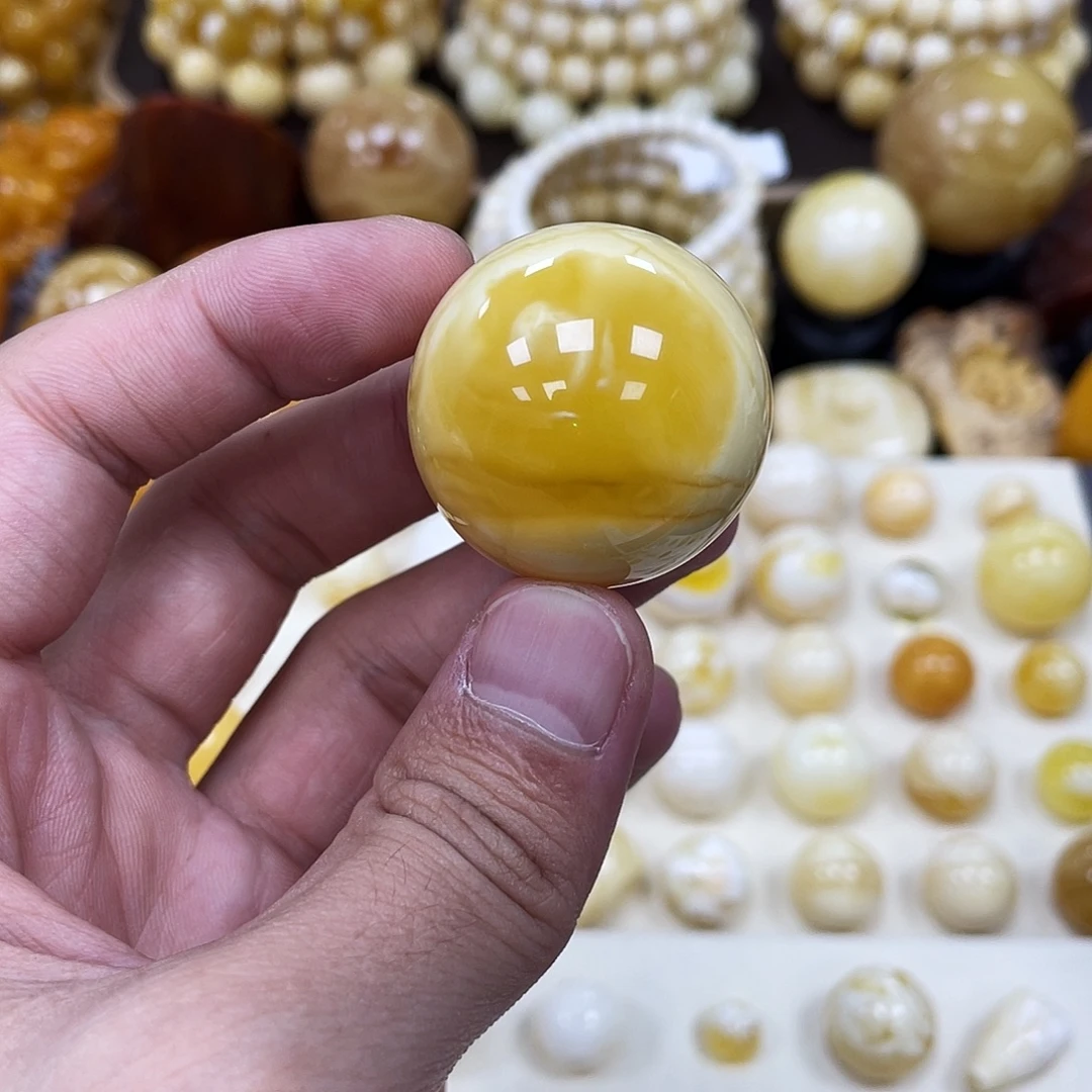 蜜蜡未镶嵌珠宝奇石32.6mm【溶洞妖花石膏瓷白】打孔不予退货
