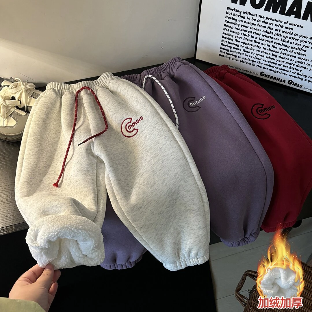 【粉丝福利】儿童男女童舒适保暖厚实卫裤亲子款加绒加厚刺绣裤