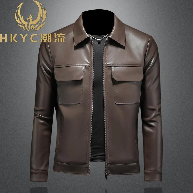 HKYC皮衣外套男2025年秋季新款成熟稳重软皮休闲夹克翻领外套