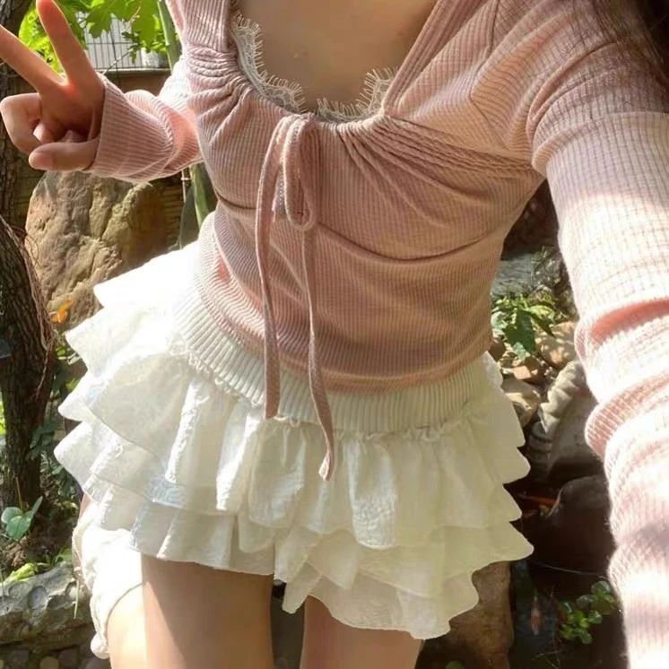 芭蕾风蓬蓬半身裙女新款韩版高腰显瘦公主风双层蛋糕短裙