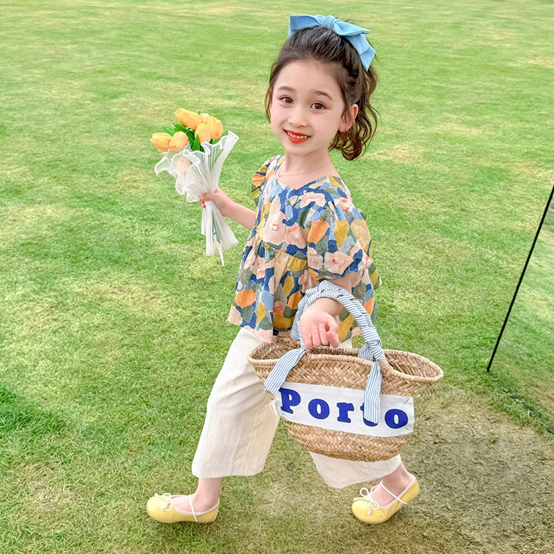 女童套装2024新款春秋花朵山本裤中小童女宝宝休闲百搭宽松两件套