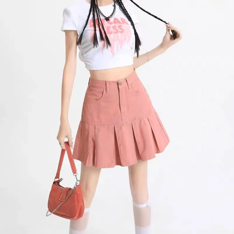 百褶短裙女高腰2025夏季ins新款韩版小个子包臀半身裙潮女装