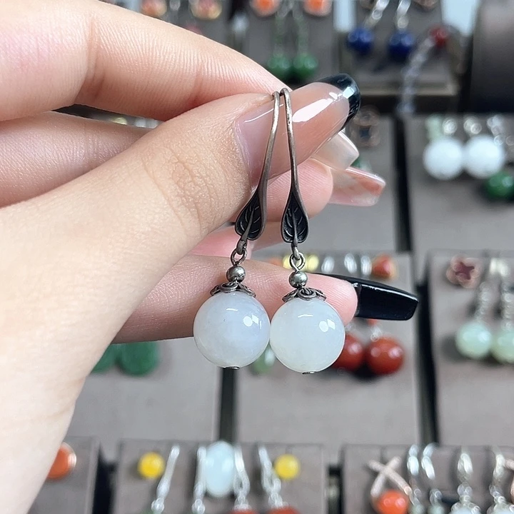 和田玉银S925镶嵌耳饰12左右