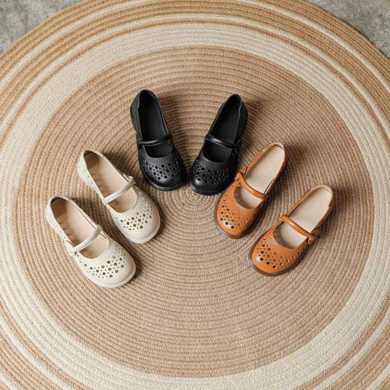 头层牛皮玛丽珍浅口单鞋久站不累舒适鞋软底皮鞋休闲复古平底