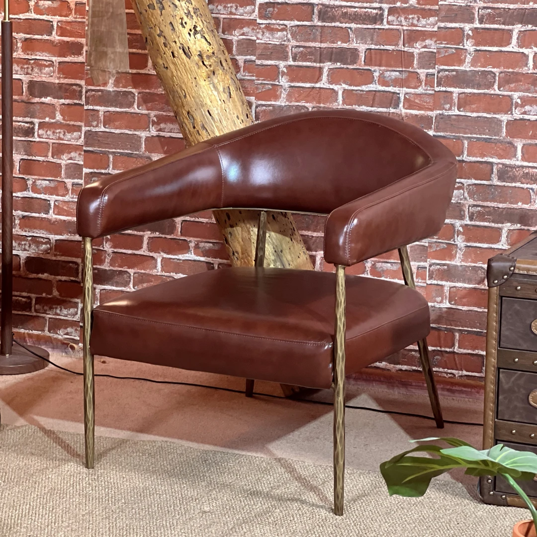 中古休闲椅美式复古真皮单人沙发椅办公接待室泡茶室主人椅民宿房