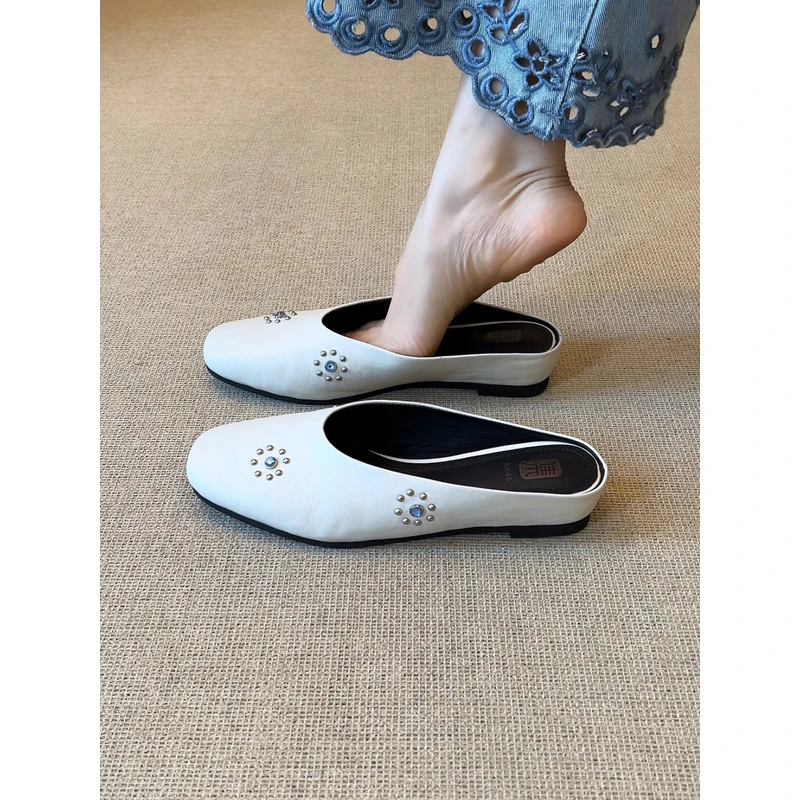 nnmiss·34-39/3.5cm小众简约圆头铆钉水钻百搭外穿内增高包头拖鞋