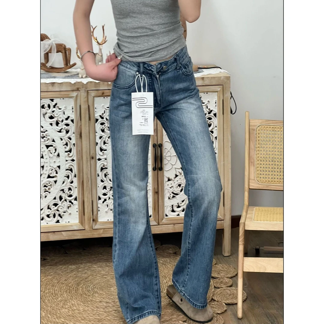 美式复古低腰喇叭裤2025春夏新款百搭宽松垂感拖地牛仔裤子女