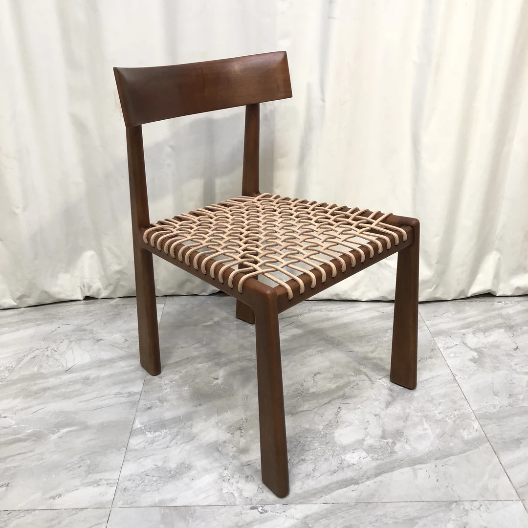 BORCH/博瑞奇头层牛皮真皮实木胡桃色编织餐椅（08919）