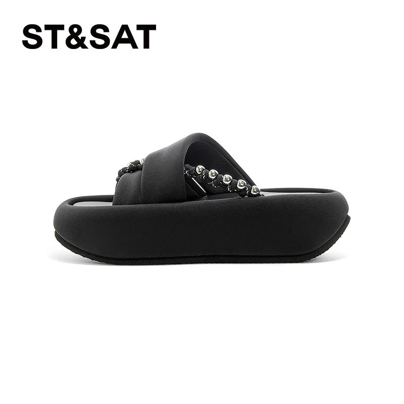 星期六交叉带软底拖鞋女2025新款减龄时尚潮流串珠摇摇底人字拖鞋