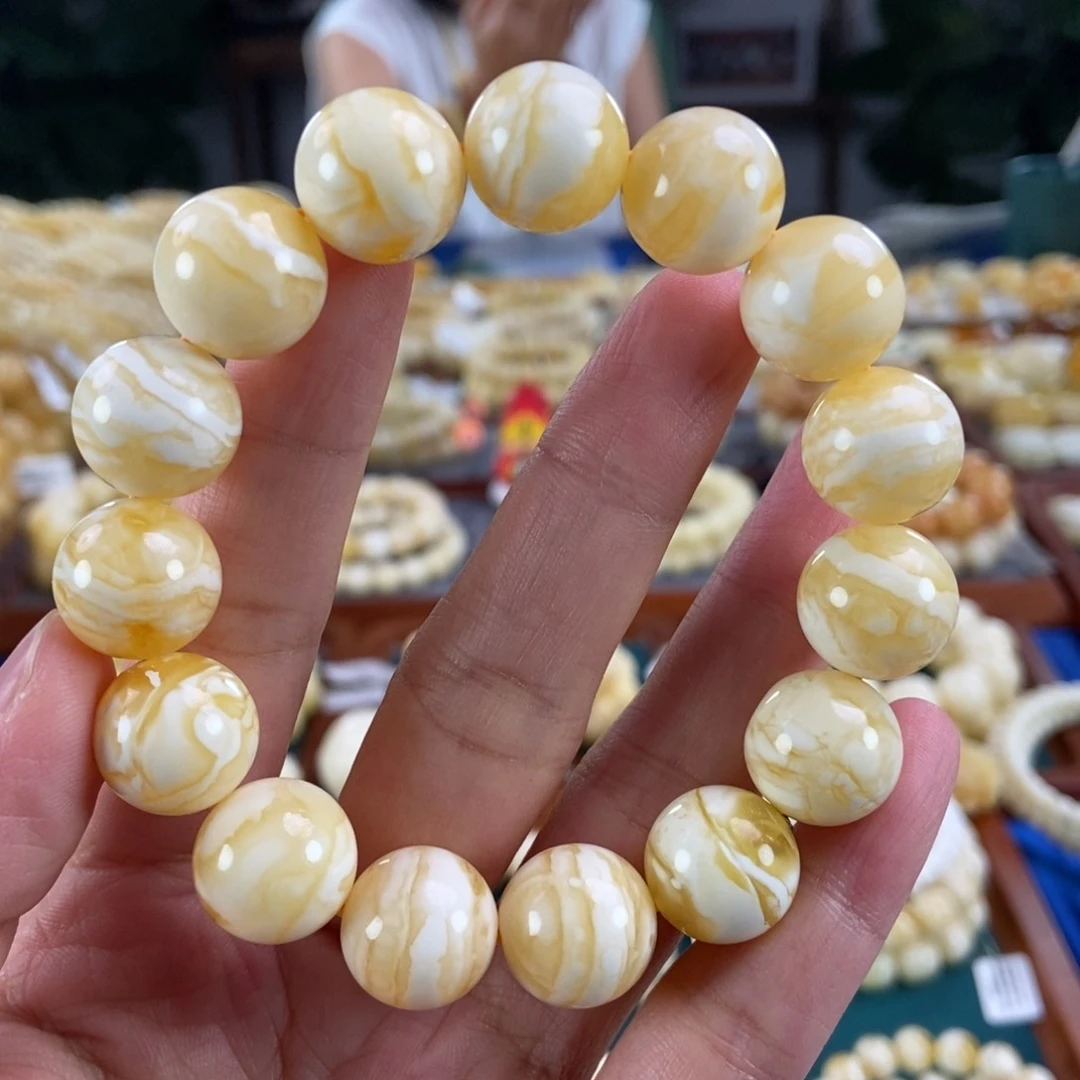 未镶嵌琥珀手链14圆珠同料虎皮26.65