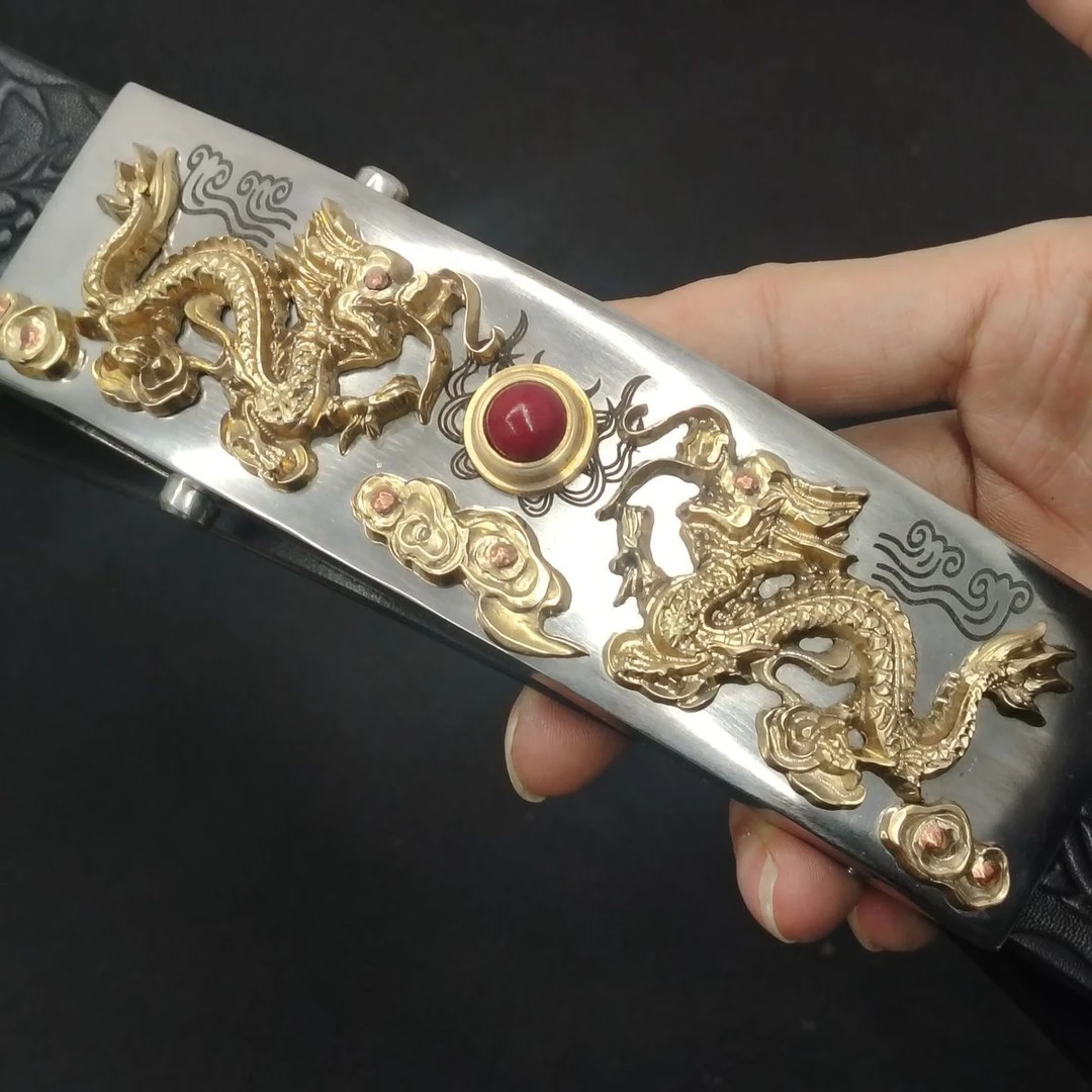 纯黄铜龙滚轴皮带扣男无牙无孔腰带扣头长16x4.6内径4.0尺寸可定