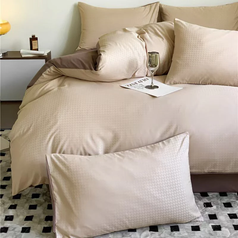 雅利娜1千鸟格四季款加厚磨毛四件套简约款床笠纯色轻奢床上用品