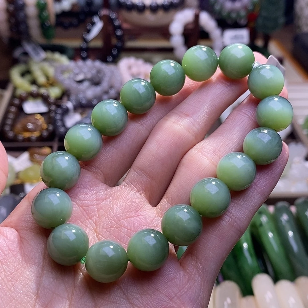 颈饰未镶嵌和田玉碧玉粉青猫眼手串12MM