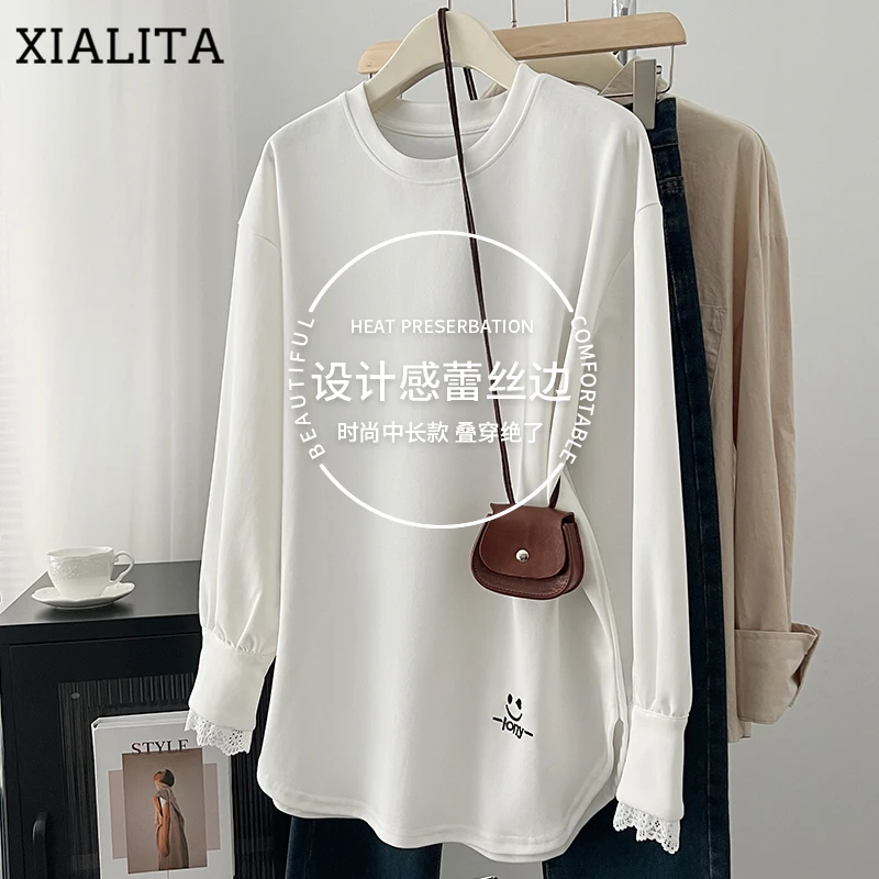 白色打底衫女蕾丝内搭t恤中长款遮屁股内搭2025春新款宽松上衣女