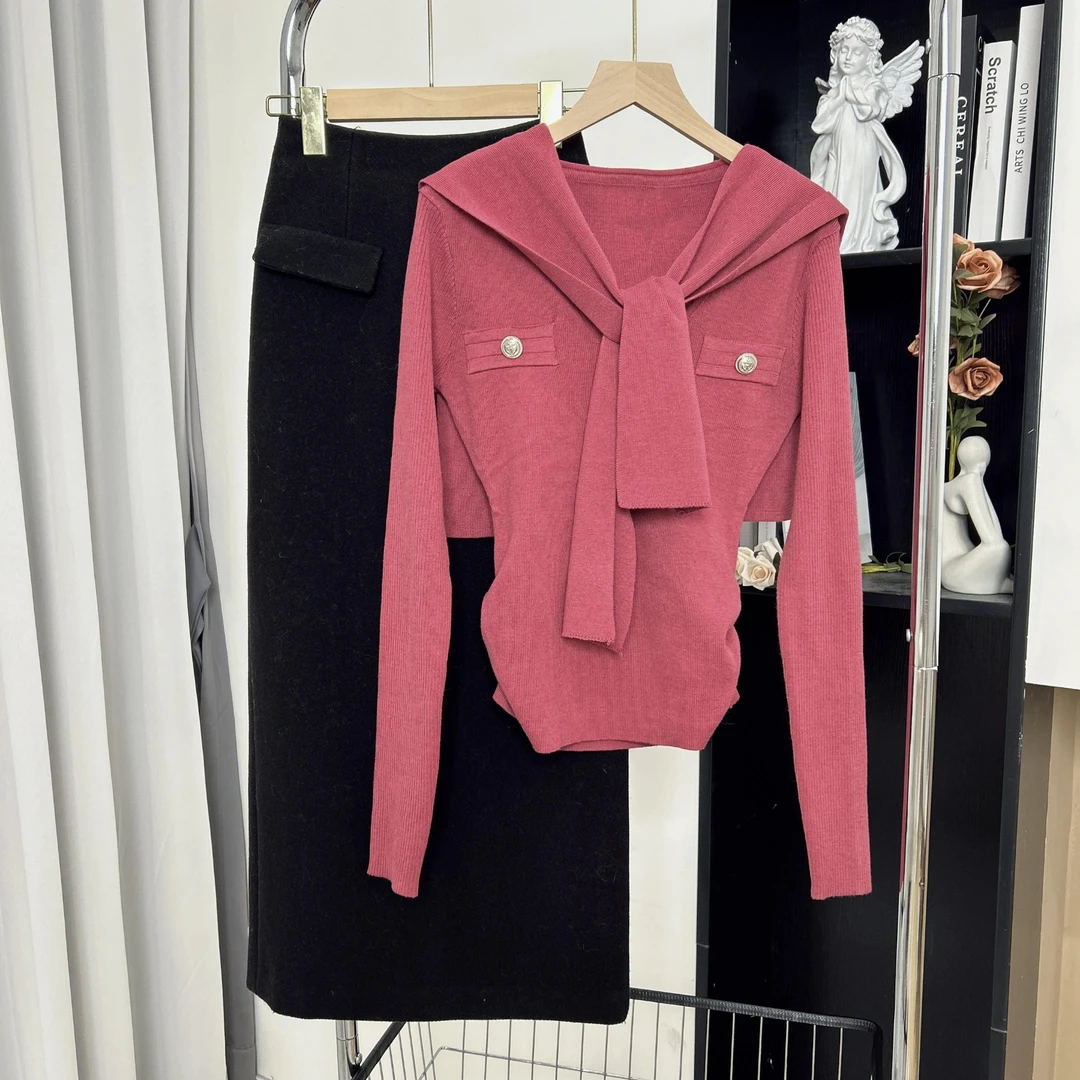 Design/25春季新款法式欧若风百搭长袖设计师上衣+半裙 11117 BCK