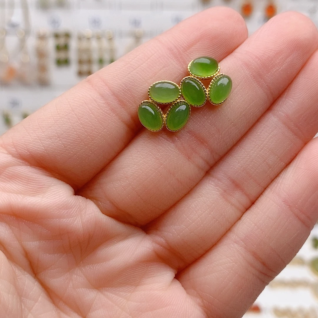 和田玉银S925镶嵌耳饰