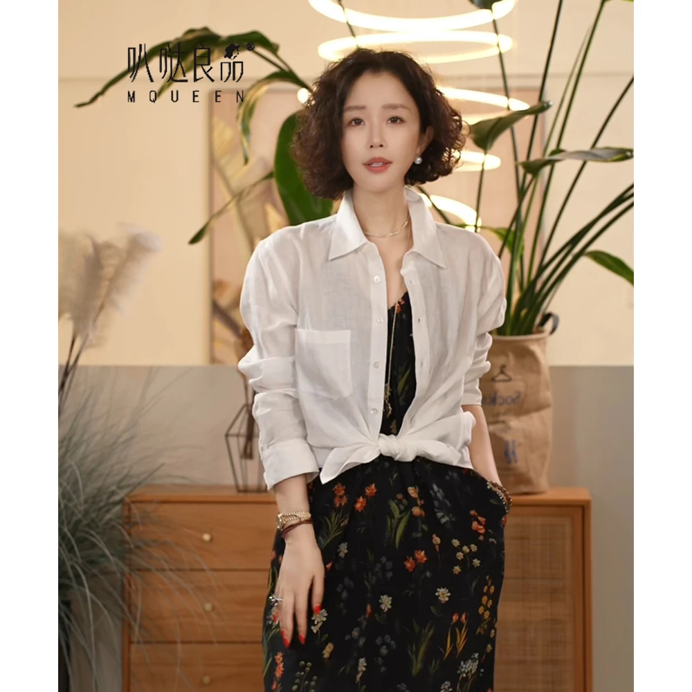 库茵 叭哒不惑 痕迹 亚麻时尚休闲百搭宽松衬衫