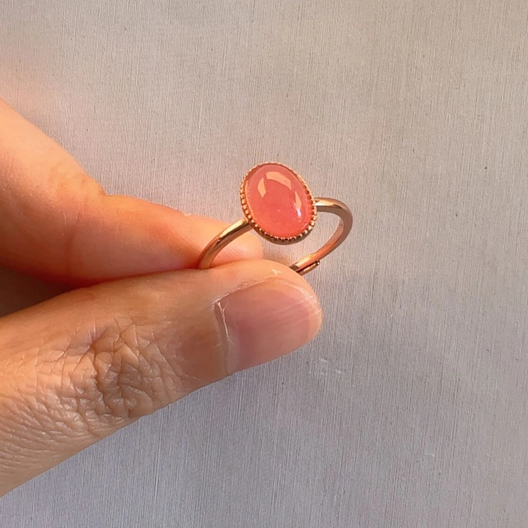 银S925镶嵌菱锰矿（红纹石）戒指