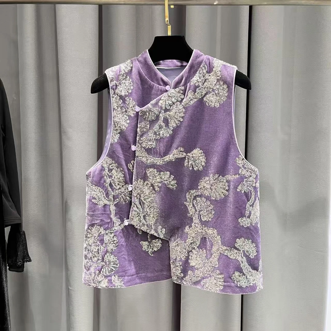 马甲碎花复古唐装中式中国风提花上衣