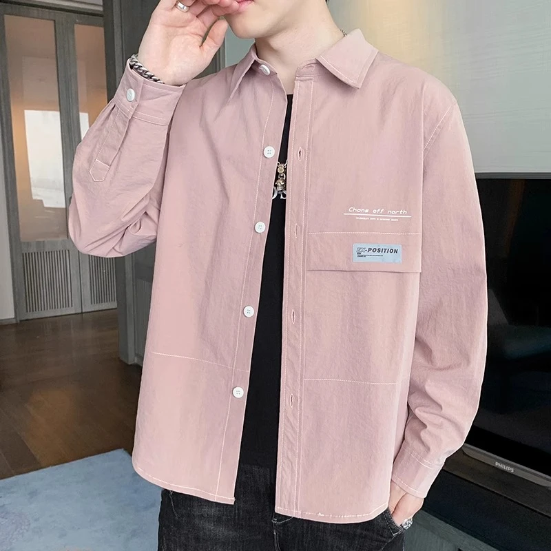 痞帅工装衬衫男士长袖春秋季潮牌日系衬衣夏季薄款青少年休闲外套