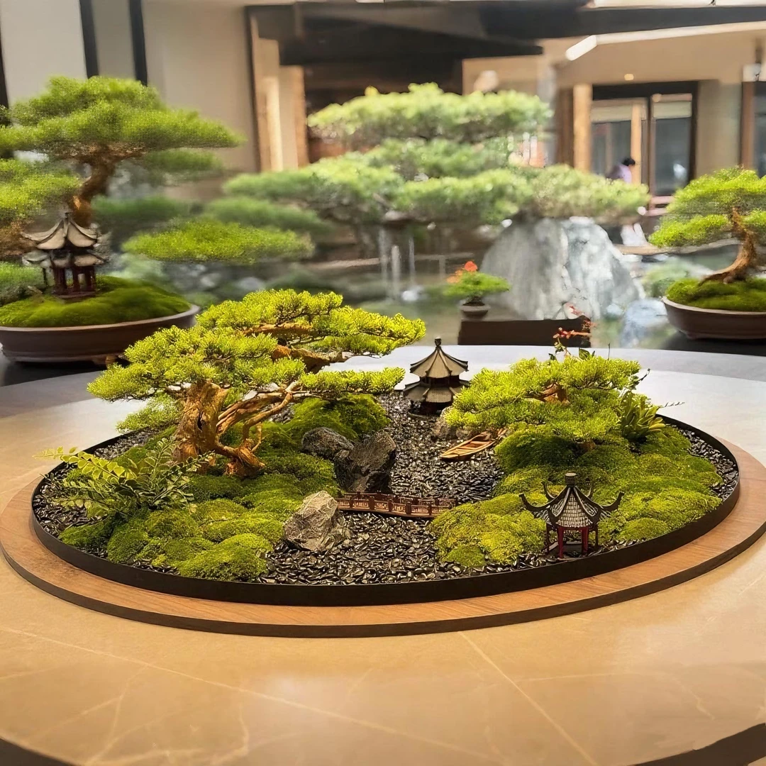 酒店餐厅桌花摆件大圆桌中间转盘摆花造景景观装饰轻奢高档摆台