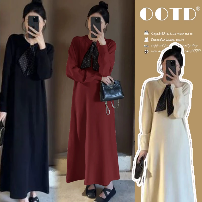 2025秋季新款法式休闲时尚减龄慵懒风针织秋冬设计感孕妇连衣裙