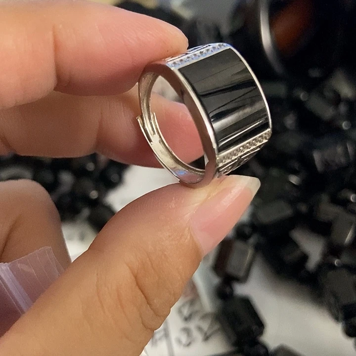 翡翠银S925镶嵌戒指墨翠