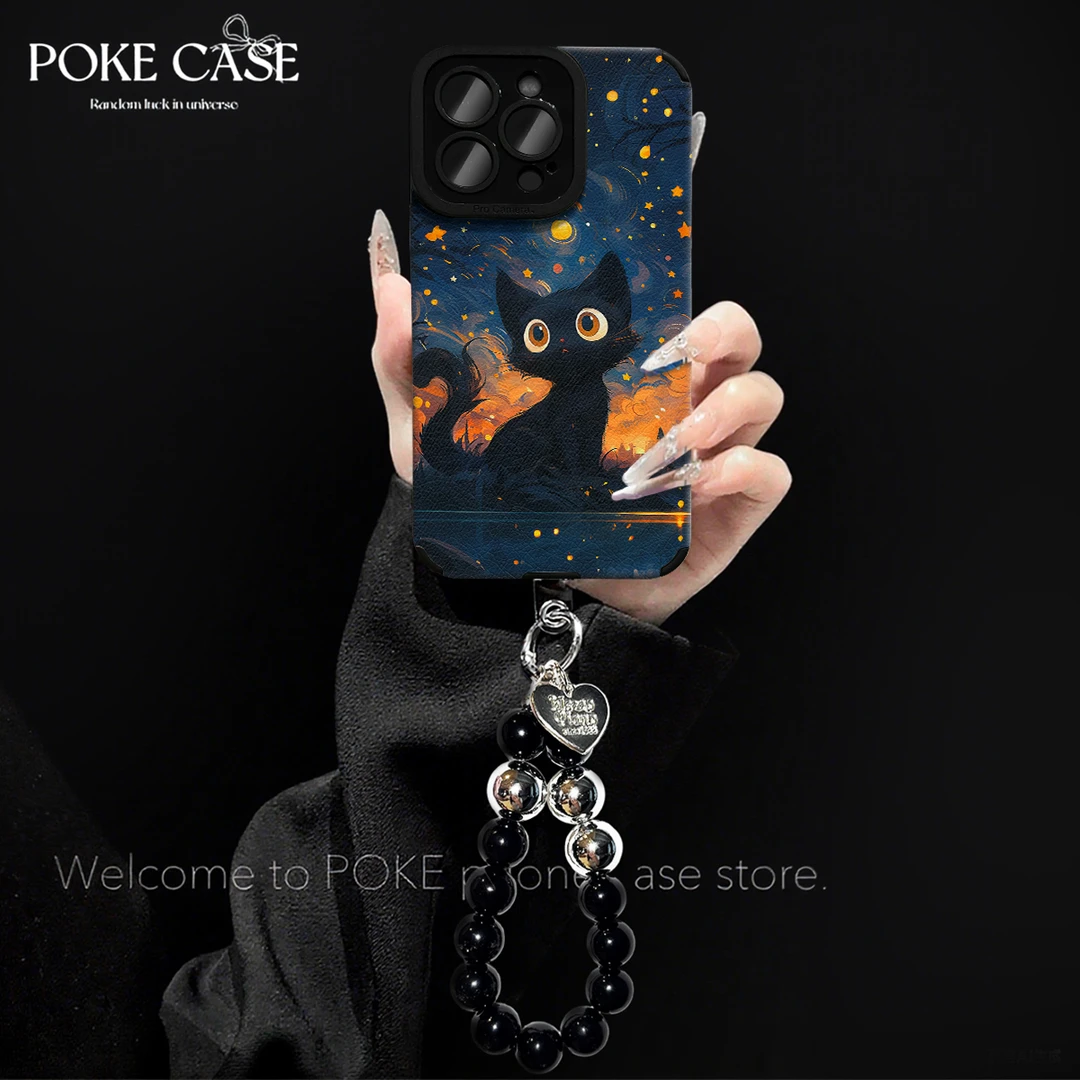 轻奢瞳眼星空黑猫适用于苹果17华为vivo小米oppo手链手机壳