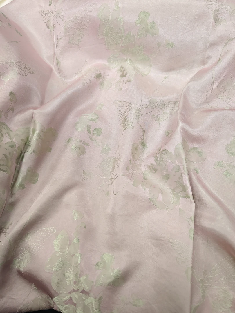 【粉樱蝶舞】双面提花人丝面料新中式风格布料【HV9213粉樱蝶舞】