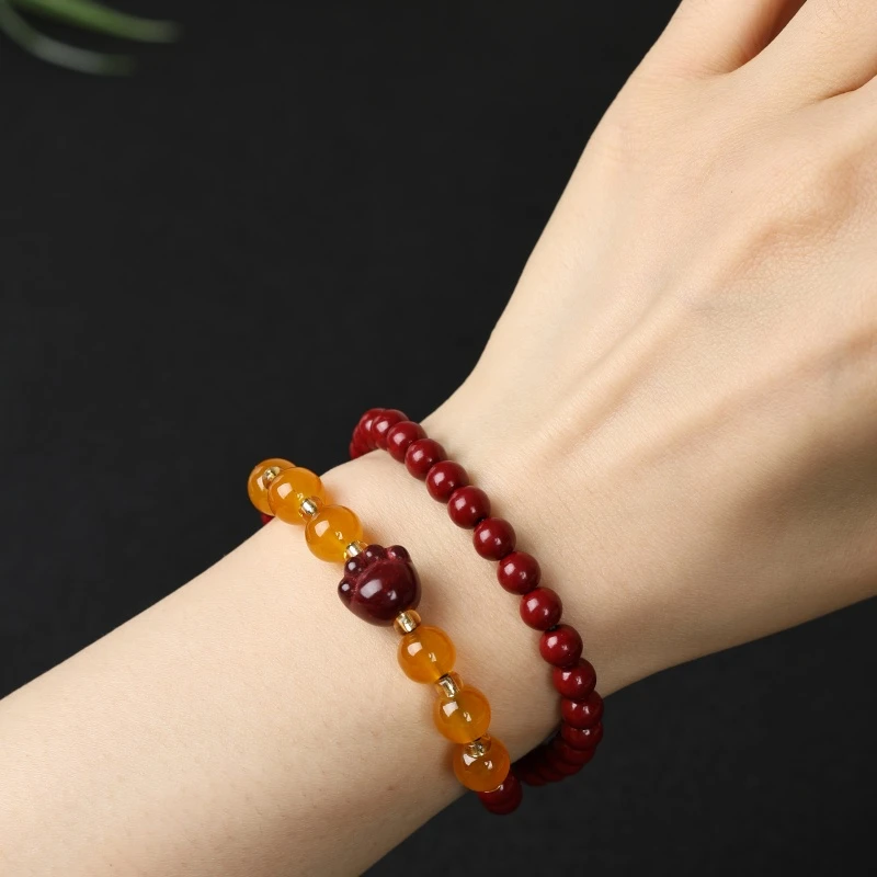 含辰砂工艺品ZS小猫抓双圈手串MK803