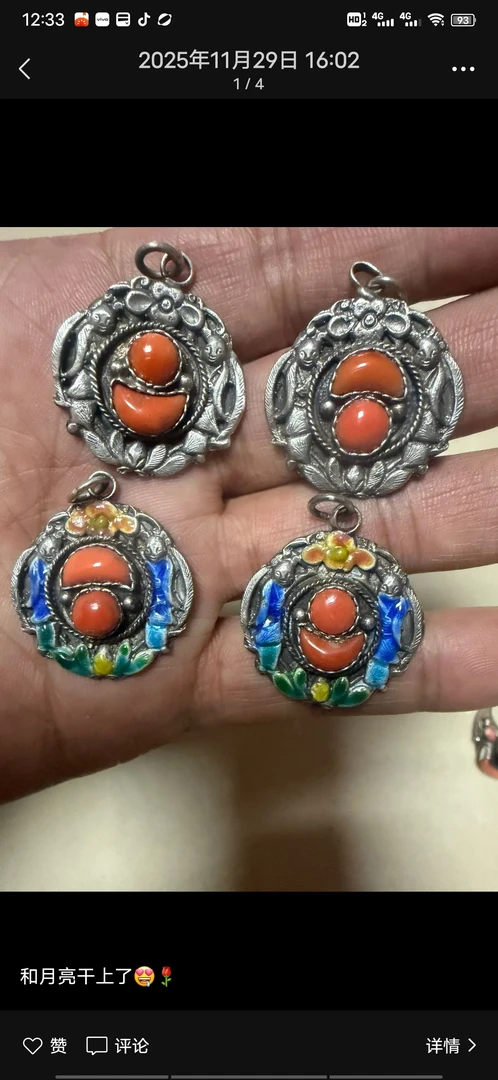 足银珐琅手链 银视频-饰品吊坠2t2522复古古风vintage砀山梨