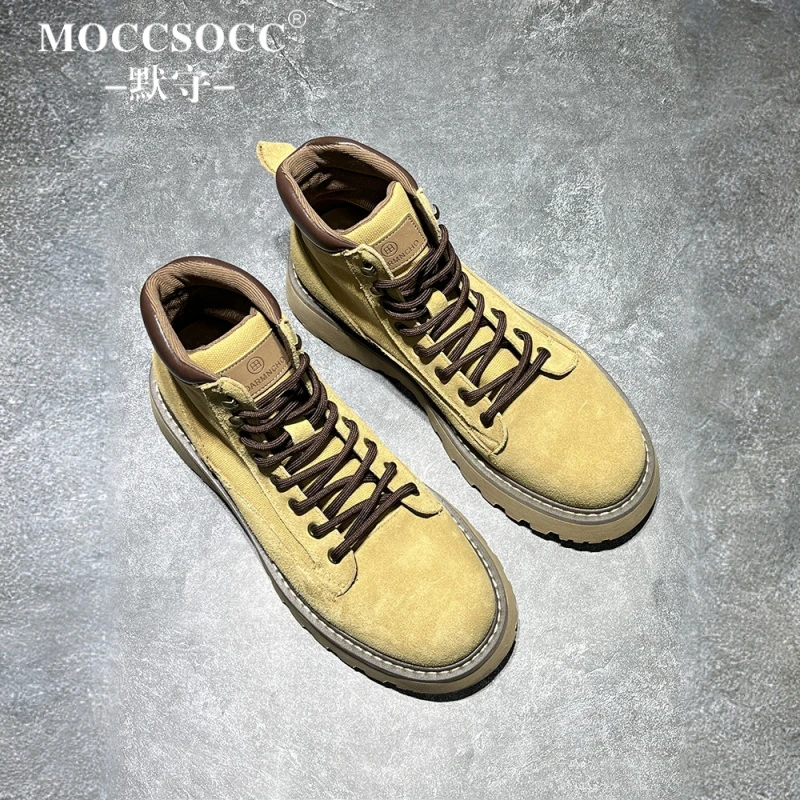 MOCCSOCC马丁靴男款厚底增高鞋翻毛皮英伦风工装靴百搭时尚休闲鞋
