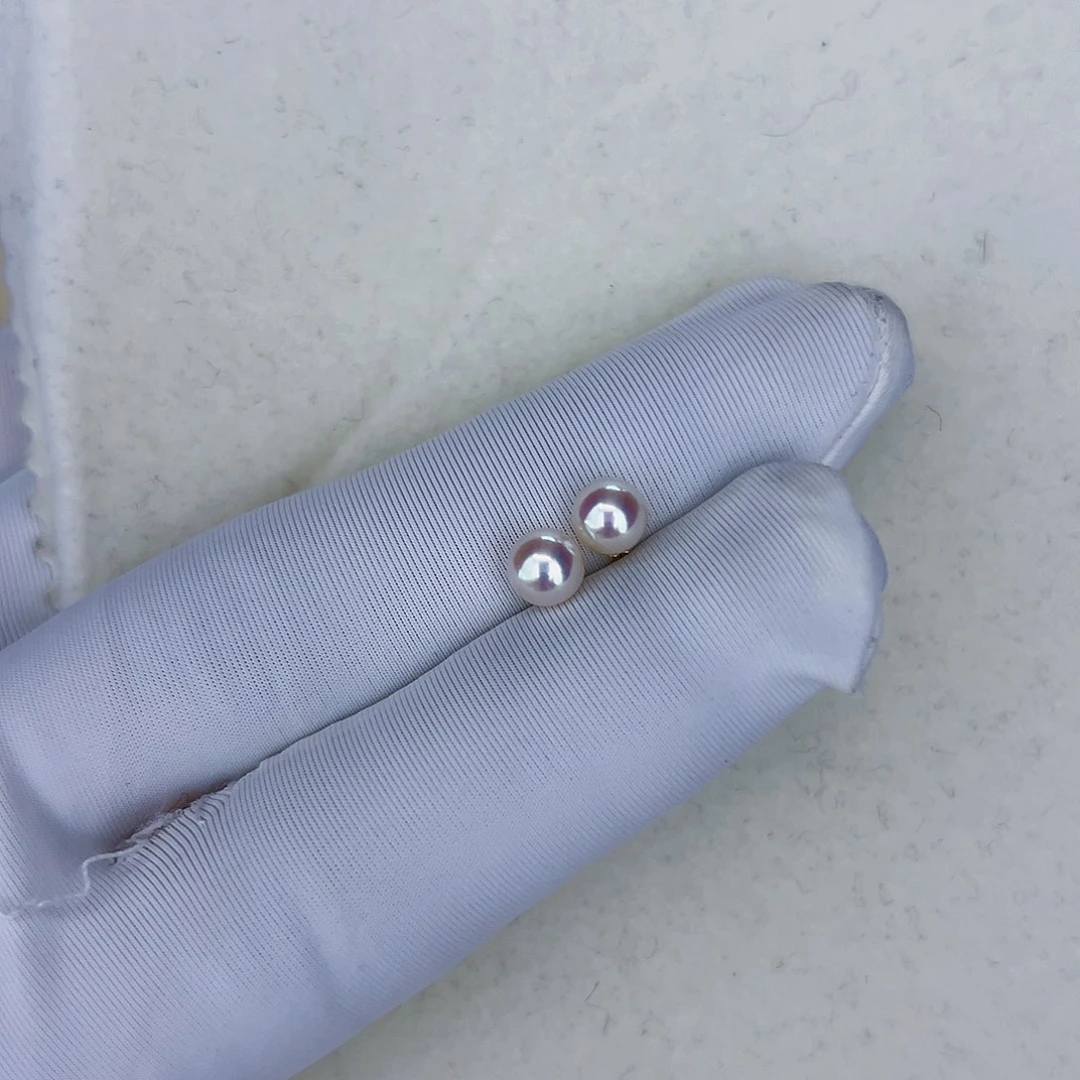 海水珍珠海水akoya天女耳钉5-6mm18K金镶嵌