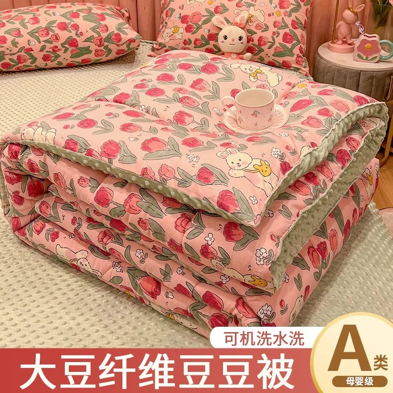 A类大豆豆纯棉全棉被子可机洗秋冬被儿童单双人空调冬被四季通用