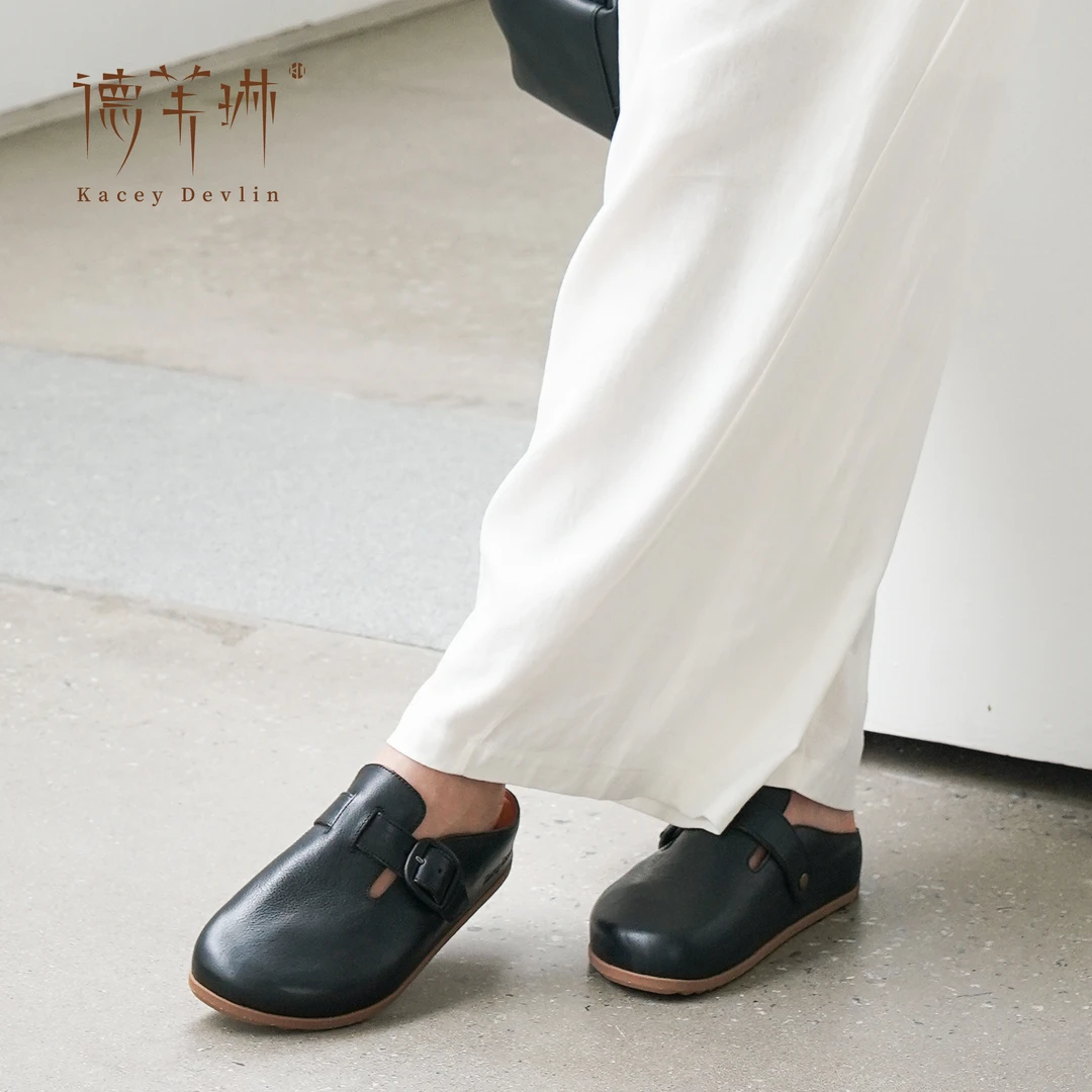 【北鱼专属】德芙琳真皮穆勒鞋2025年春季新款欧若风厚底防滑拖鞋