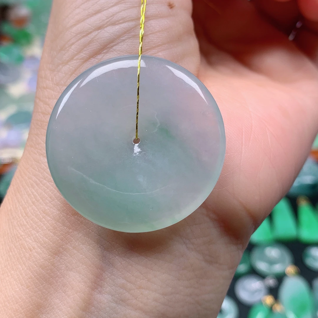 缅甸天然A货翡翠，冰飘花平安扣，编号267/1208尺34-5.6