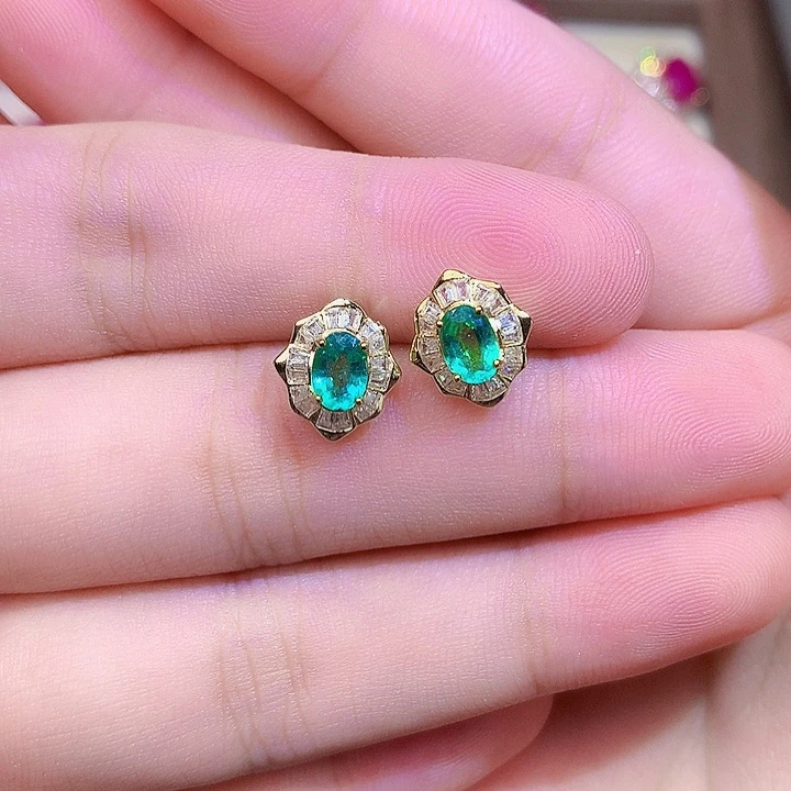 银S925镶嵌耳饰祖母绿