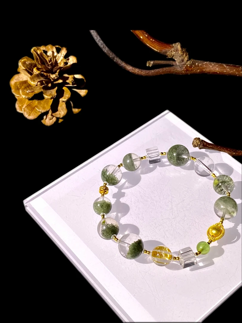 【富源K金版】绿幽灵搭钛金18K金手串（多样性发其一）