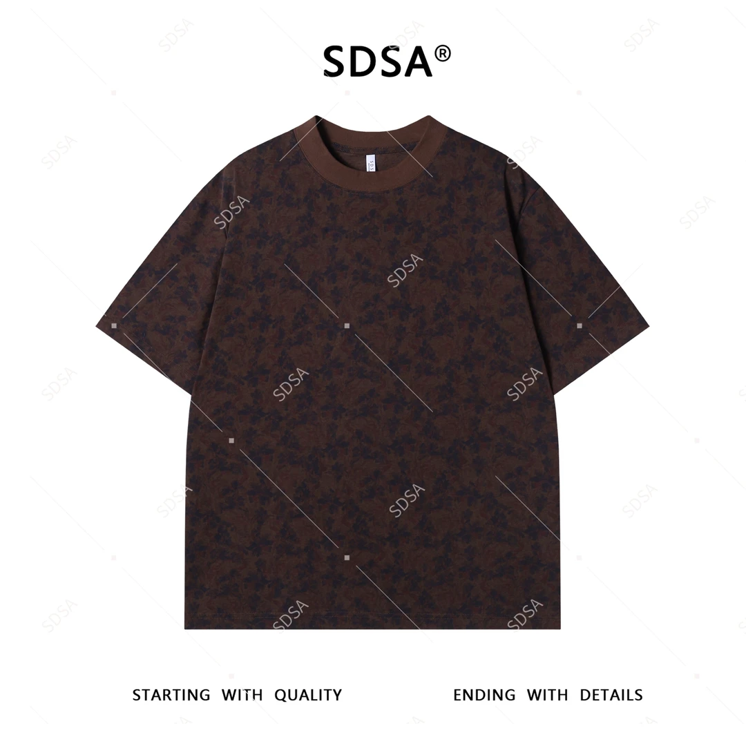 SDSA夏季新款男士痞帅美式潮牌扎染圆领短袖T恤复古重磅上衣休闲
