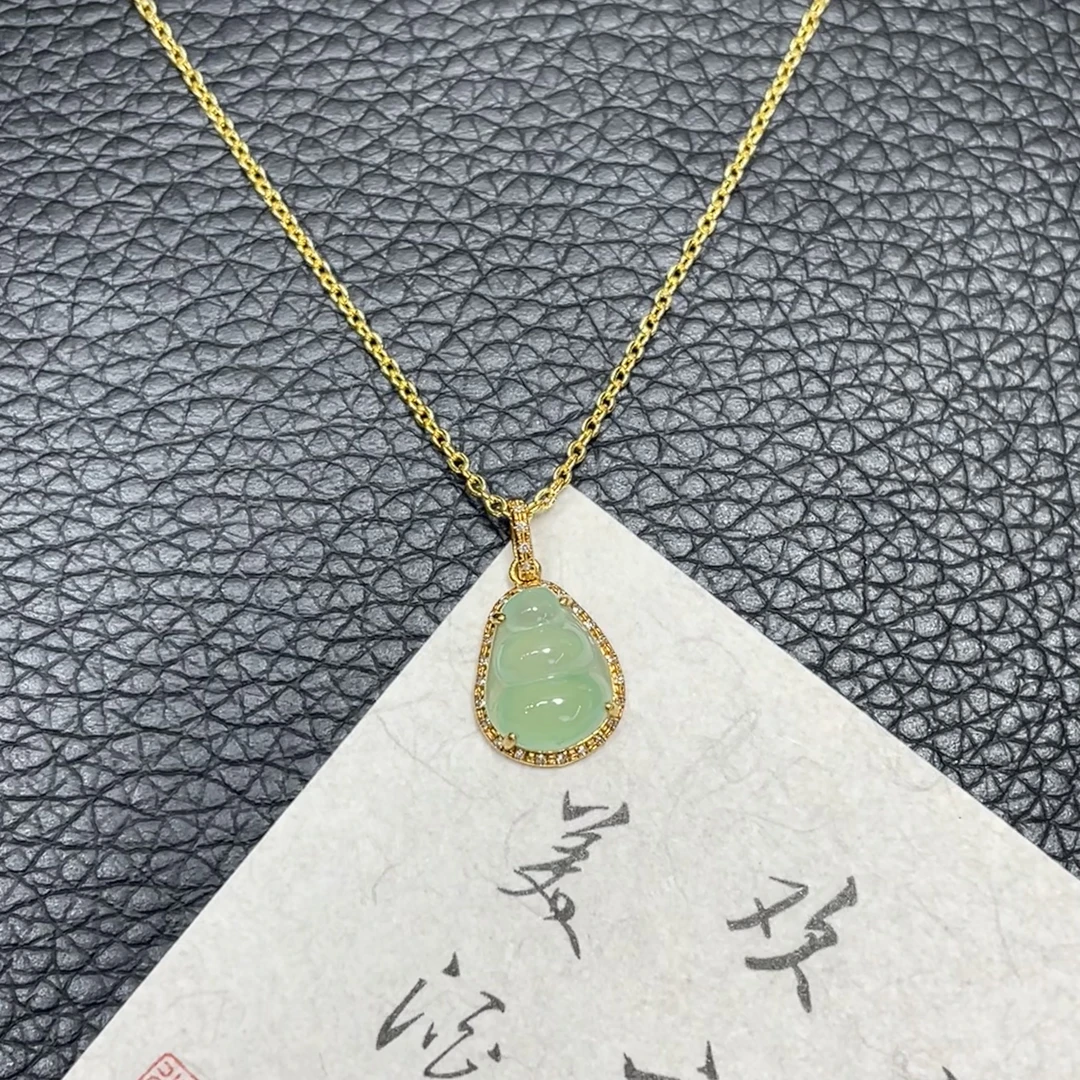 冰晴葫芦—翡翠18K金镶嵌吊坠（赠链）
