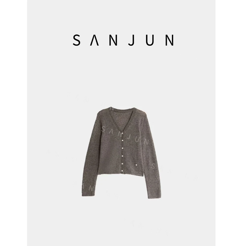 SANJUN 高端定制 极简风舒适感V领洋气小衫 7383