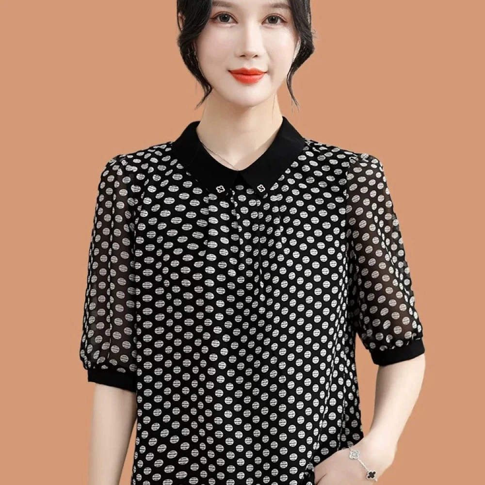9256-女装衬衫减龄t恤宽松型夏季夏装薄款中老年女装[A5-2-1]