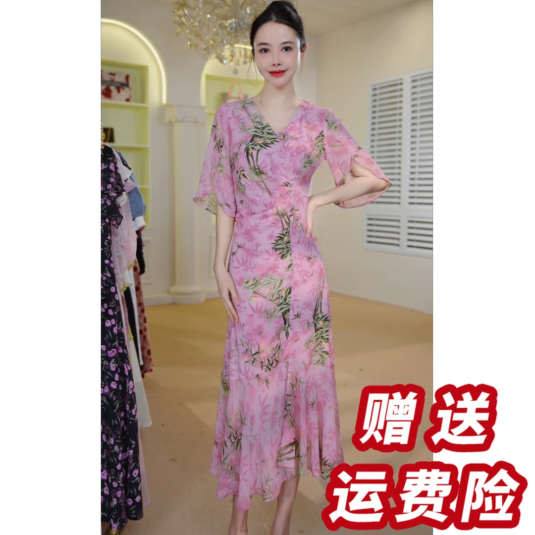 中式国风改良旗袍连衣裙优雅女神范年轻印花裙J5270