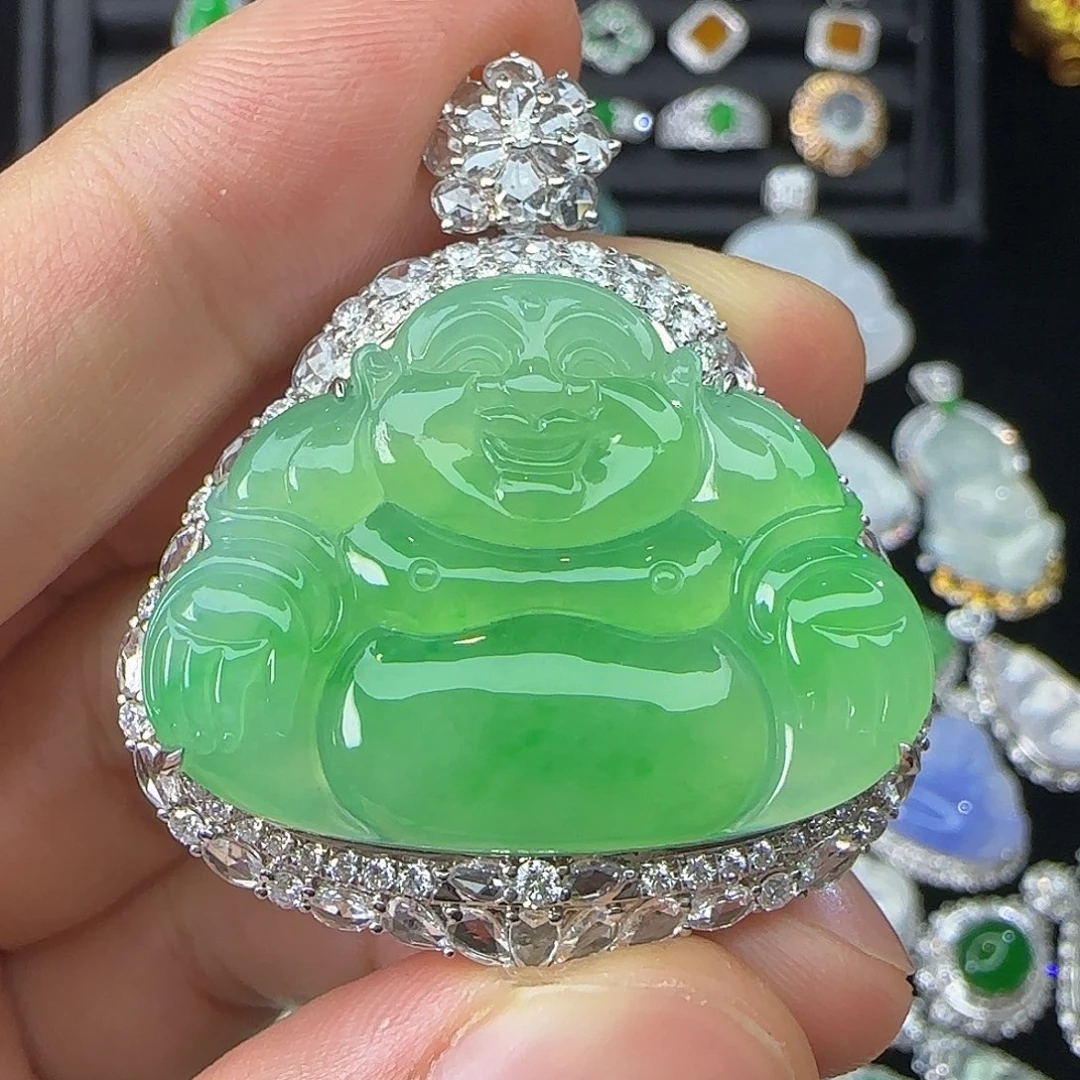 颈饰18K金镶嵌翡翠天然翡翠