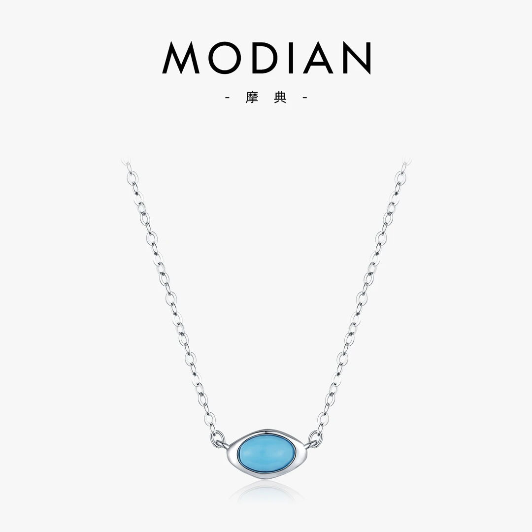 MODIAN/摩典 坠链均925银 合成松石项链女欧美流行液态金属锁骨链