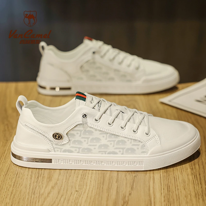 西域骆驼百搭休闲小白平板鞋一脚蹬男士皮鞋上班工作防水防滑潮鞋